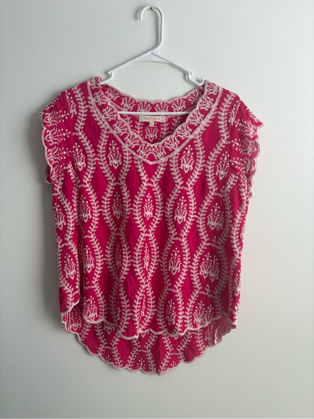 Solitaire Hot Pink Embroidered Short Sleeve Top